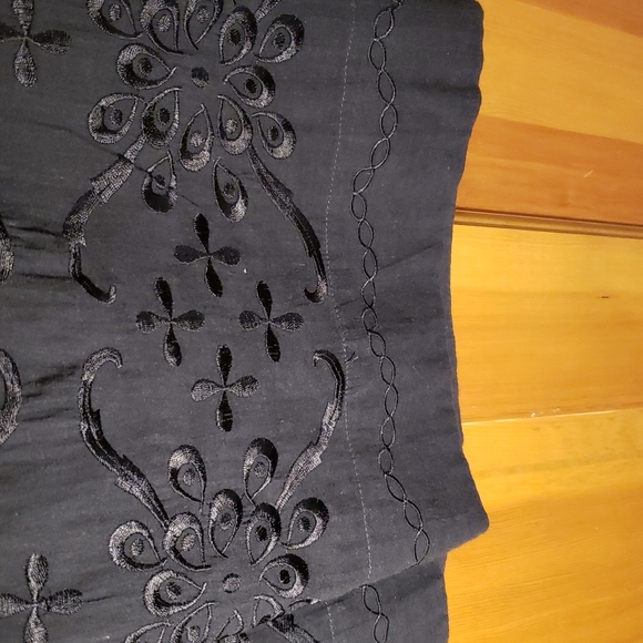 VINTAGE HERITAGE 1981 BLACK BOHO DRESS Linen-like cotton EMBROIDERY DETAIL SZ L - Picture 6 of 9